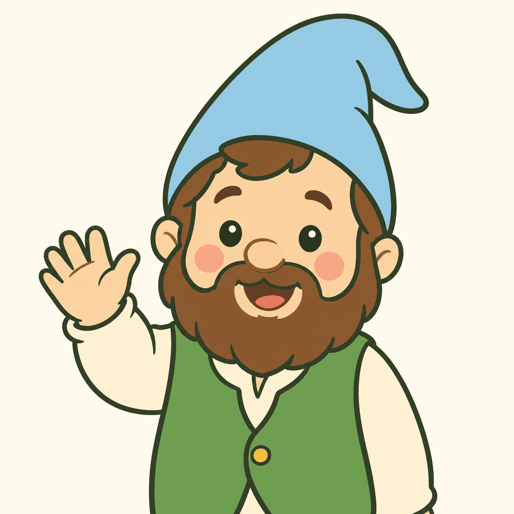 A friendly young Papa dwarf waving hello